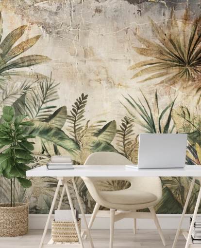 vintage brugerdefineret jungle vægmaleri kaldet Distressed Jungle Plants af Rafal Kulik