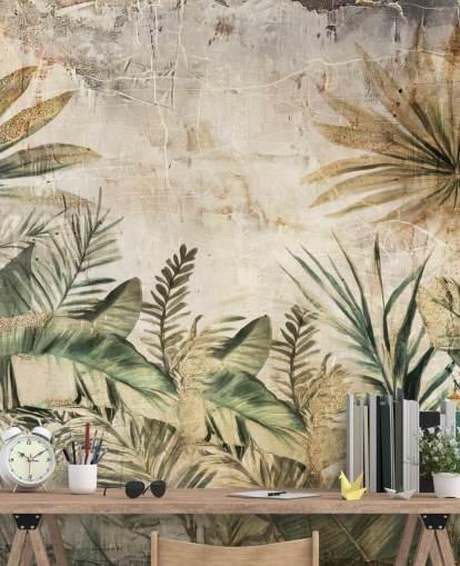 vintage anpassad djungel väggmålning som heter Distressed Jungle Plants av Rafal Kulik vintage anpassad djungel väggmålning som heter Distressed Jungle Plants av Rafal Kulik