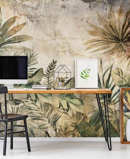 vintage custom jungle wall mural called Distressed Jungle Plants by Rafal Kulik vintage custom jungle wall mural called Distressed Jungle Plants by Rafal Kulik