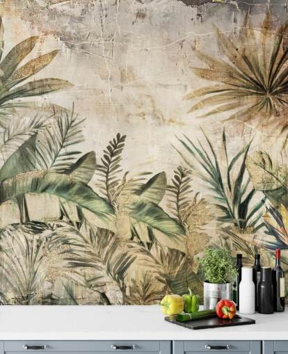 vintage custom jungle wall mural called Distressed Jungle Plants by Rafal Kulik
