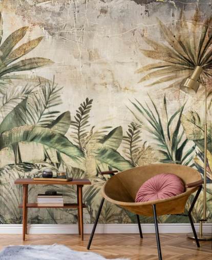 vintage custom jungle wall mural called Distressed Jungle Plants by Rafal Kulik vintage custom jungle wall mural called Distressed Jungle Plants by Rafal Kulik