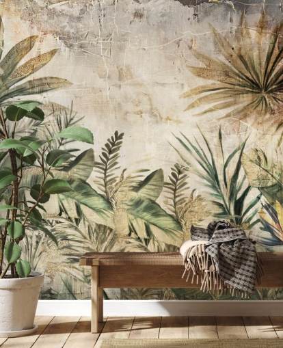 murale vintage personalizzato con giungla chiamato Distressed Jungle Plants di Rafal Kulik murale vintage personalizzato con giungla chiamato Distressed Jungle Plants di Rafal Kulik