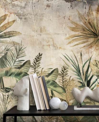 vintage custom jungle wall mural called Distressed Jungle Plants by Rafal Kulik