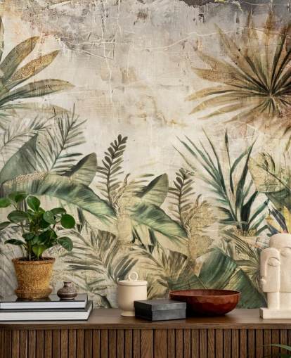 vintage custom jungle wall mural called Distressed Jungle Plants by Rafal Kulik vintage custom jungle wall mural called Distressed Jungle Plants by Rafal Kulik