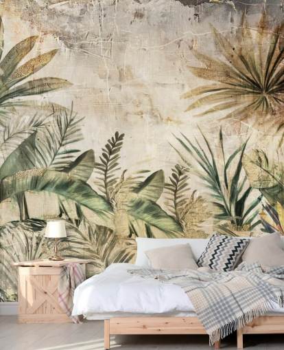 fresque murale vintage personnalisée de la jungle appelée Distressed Jungle Plants par Rafal Kulik