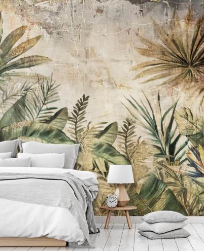 fresque murale vintage personnalisée de la jungle appelée Distressed Jungle Plants par Rafal Kulik