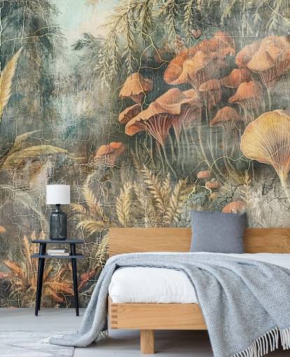 grøn brugerdefineret vintage jungle vægmaleri kaldet Distressed Jungle af Rafal Kulik