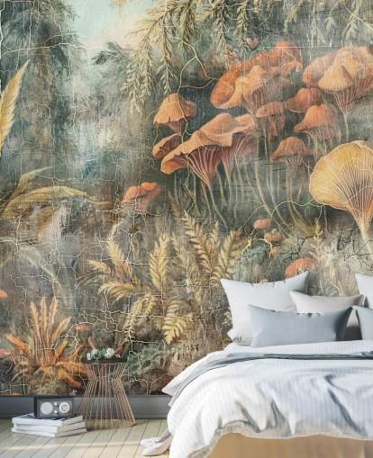 mural de pared verde vintage personalizado de la jungla llamado Distressed Jungle de Rafal Kulik