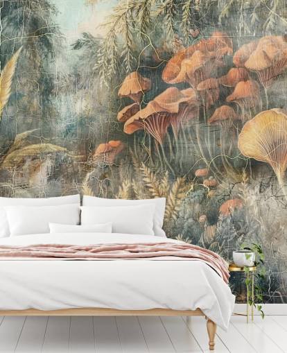 mural de pared verde vintage personalizado de la jungla llamado Distressed Jungle de Rafal Kulik