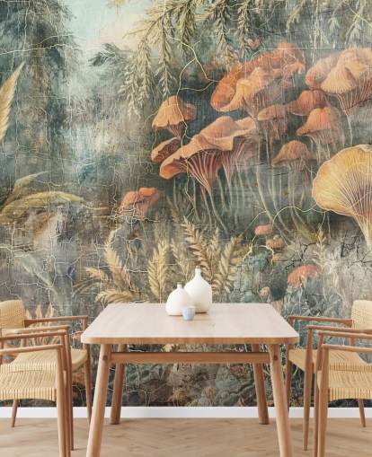 mural de pared verde vintage personalizado de la jungla llamado Distressed Jungle de Rafal Kulik mural de pared verde vintage personalizado de la jungla llamado Distressed Jungle de Rafal Kulik