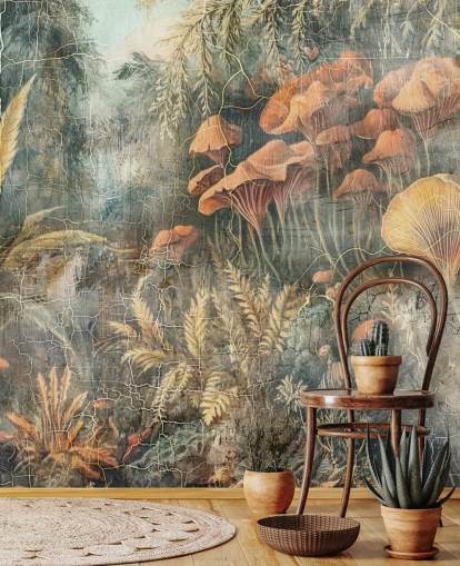 vihreä mukautettu vintage viidakon seinämaalaus nimeltä Distressed Jungle, kirjoittanut Rafal Kulik