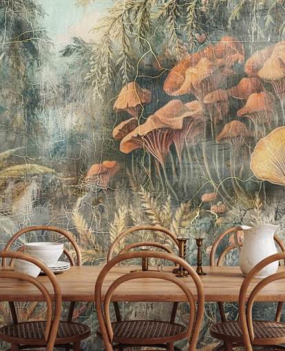 groene op maat gemaakte vintage jungle muurschildering genaamd Distressed Jungle van Rafal Kulik