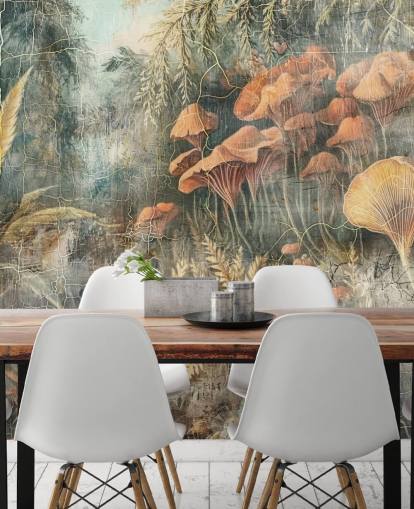 murale verde personalizzato con giungla vintage chiamato Distressed Jungle di Rafal Kulik