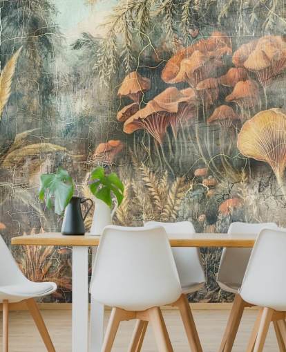 green custom vintage jungle wall mural called Distressed Jungle by Rafal Kulik