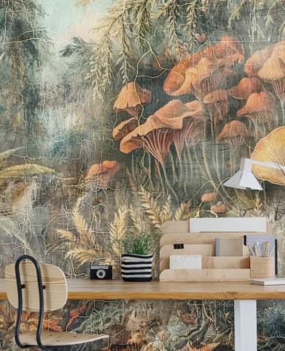 murale verde personalizzato con giungla vintage chiamato Distressed Jungle di Rafal Kulik