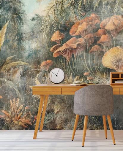 mural de parede vintage personalizado verde chamado Distressed Jungle de Rafal Kulik