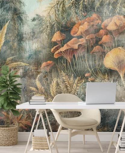 grön anpassad vintage djungel väggmålning som heter Distressed Jungle av Rafal Kulik grön anpassad vintage djungel väggmålning som heter Distressed Jungle av Rafal Kulik