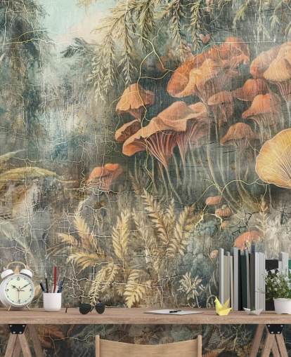 green custom vintage jungle wall mural called Distressed Jungle by Rafal Kulik