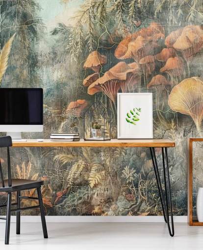 grön anpassad vintage djungel väggmålning som heter Distressed Jungle av Rafal Kulik grön anpassad vintage djungel väggmålning som heter Distressed Jungle av Rafal Kulik