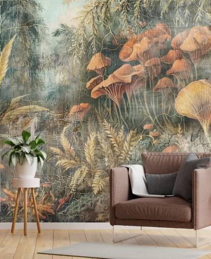 grön anpassad vintage djungel väggmålning som heter Distressed Jungle av Rafal Kulik