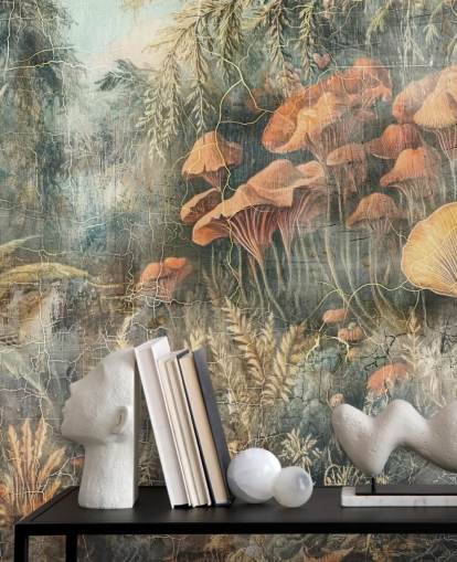 mural de parede vintage personalizado verde chamado Distressed Jungle de Rafal Kulik