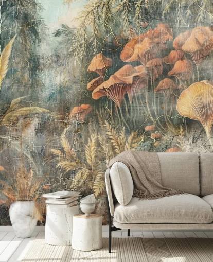 grünes kundenspezifisches Vintage-Dschungel-Wandbild namens Distressed Jungle von Rafal Kulik grünes kundenspezifisches Vintage-Dschungel-Wandbild namens Distressed Jungle von Rafal Kulik