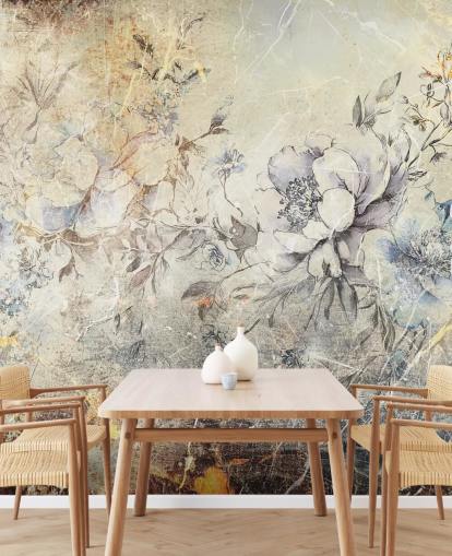 mural de parede floral personalizável chamado Distressed Large Florals II de Rafal Kulik para quartos e salões