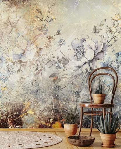 Rafal Kulikin räätälöitävä kukka-seinämaalaus nimeltään Distressed Large Florals II makuuhuoneisiin ja oleskelutiloihin Rafal Kulikin räätälöitävä kukka-seinämaalaus nimeltään Distressed Large Florals II makuuhuoneisiin ja oleskelutiloihin