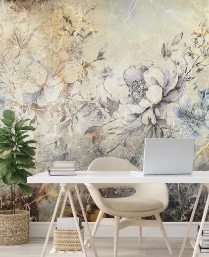 Rafal Kulikin räätälöitävä kukka-seinämaalaus nimeltään Distressed Large Florals II makuuhuoneisiin ja oleskelutiloihin
