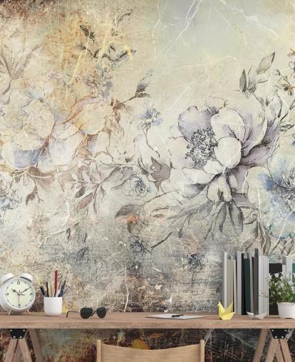 tilpasselig blomstervægmaleri kaldet Distressed Large Florals II af Rafal Kulik til soveværelser og lounger tilpasselig blomstervægmaleri kaldet Distressed Large Florals II af Rafal Kulik til soveværelser og lounger