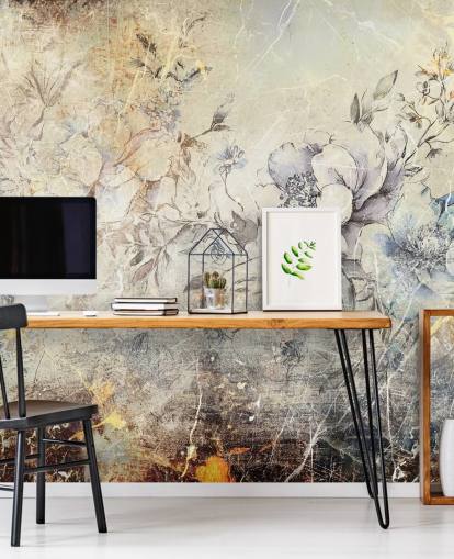 mural de parede floral personalizável chamado Distressed Large Florals II de Rafal Kulik para quartos e salões