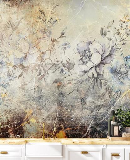 personalisierbares florales Wandbild namens Distressed Large Florals II von Rafal Kulik für Schlafzimmer und Wohnzimmer