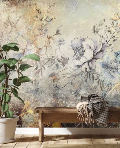 Rafal Kulikin räätälöitävä kukka-seinämaalaus nimeltään Distressed Large Florals II makuuhuoneisiin ja oleskelutiloihin
