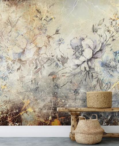 mural de parede floral personalizável chamado Distressed Large Florals II de Rafal Kulik para quartos e salões mural de parede floral personalizável chamado Distressed Large Florals II de Rafal Kulik para quartos e salões