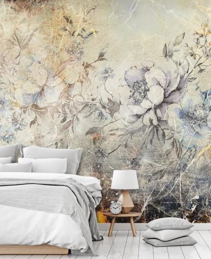 Rafal Kulikin räätälöitävä kukka-seinämaalaus nimeltään Distressed Large Florals II makuuhuoneisiin ja oleskelutiloihin Rafal Kulikin räätälöitävä kukka-seinämaalaus nimeltään Distressed Large Florals II makuuhuoneisiin ja oleskelutiloihin