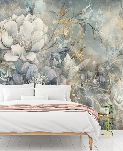 blå och vit anpassningsbar blommig tapet kallad Distressed Large Florals av Rafal Kulik