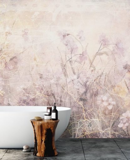 murale floreale viola personalizzabile chiamato Distressed Lilac Florals di Rafal Kulik