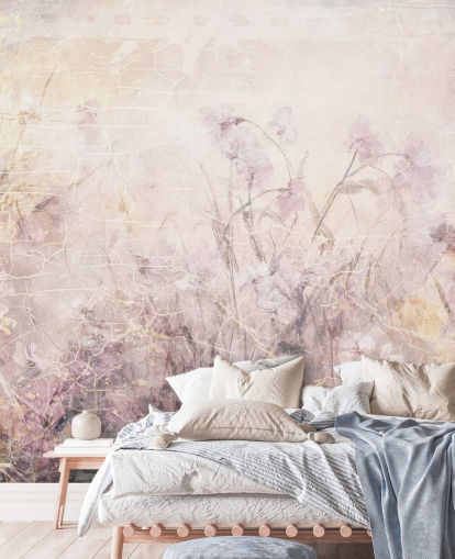 lila anpassningsbar blommig väggmålning som heter Distressed Lilac Florals av Rafal Kulik