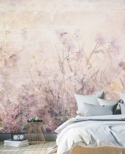 mural de pared floral personalizable de color morado llamado Distressed Lilac Florals de Rafal Kulik mural de pared floral personalizable de color morado llamado Distressed Lilac Florals de Rafal Kulik