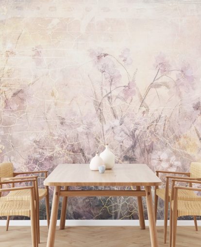 mural de parede floral personalizável roxo chamado Distressed Lilac Florals de Rafal Kulik