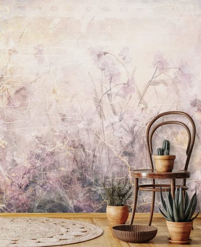 murale floreale viola personalizzabile chiamato Distressed Lilac Florals di Rafal Kulik