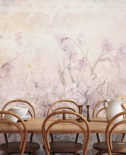 lilla tilpasselig blomstervægmaleri kaldet Distressed Lilac Florals af Rafal Kulik