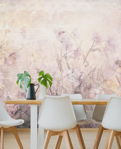 fresque murale florale personnalisable violette appelée Distressed Lilac Florals par Rafal Kulik