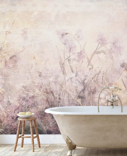 lilla tilpasselig blomstervægmaleri kaldet Distressed Lilac Florals af Rafal Kulik