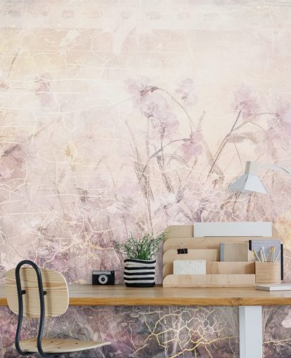 fresque murale florale personnalisable violette appelée Distressed Lilac Florals par Rafal Kulik