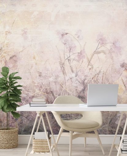 mural de pared floral personalizable de color morado llamado Distressed Lilac Florals de Rafal Kulik