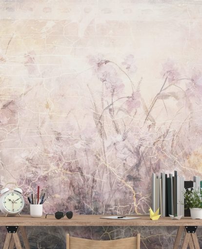lilla tilpassbart blomsterveggmaleri kalt Distressed Lilac Florals av Rafal Kulik