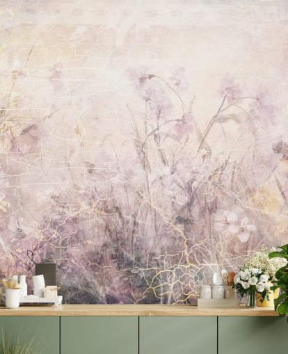 fresque murale florale personnalisable violette appelée Distressed Lilac Florals par Rafal Kulik