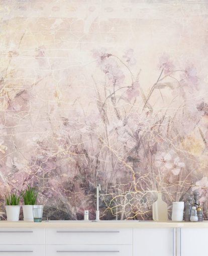 Rafal Kulikin violetti muokattava kukka-seinämaalaus nimeltään Distressed Lilac Florals