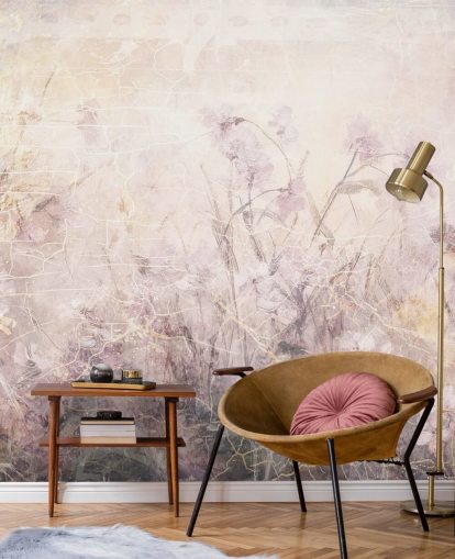 purple customisable floral wall mural called Distressed Lilac Florals by Rafal Kulik